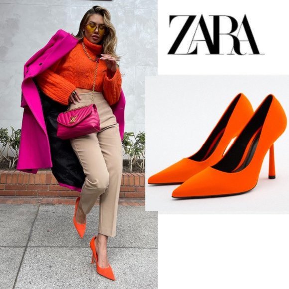 Zara Shoes - BLOGGER'S FAVE! Zara Neon Orange Heeled Pumps Sz 6.5 NWT